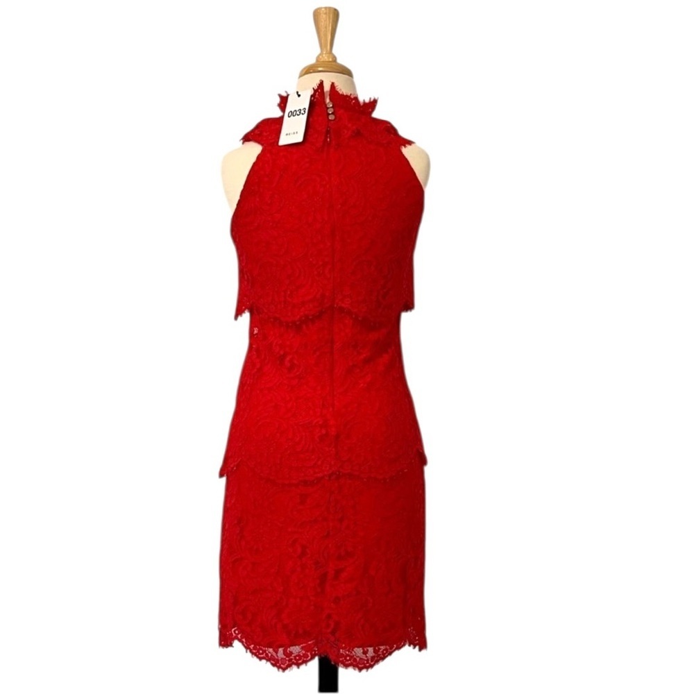 REISS Sophia Lace Overlay Dress China Red Tiered Size 4 NWT - Picture 4 of 11